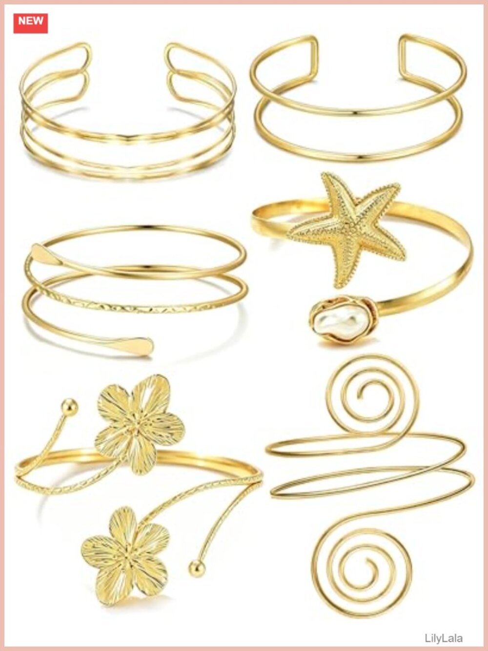 6 Piece Arm Cuff Set Adjustable Upper Arm Band Bracelet Bangle
